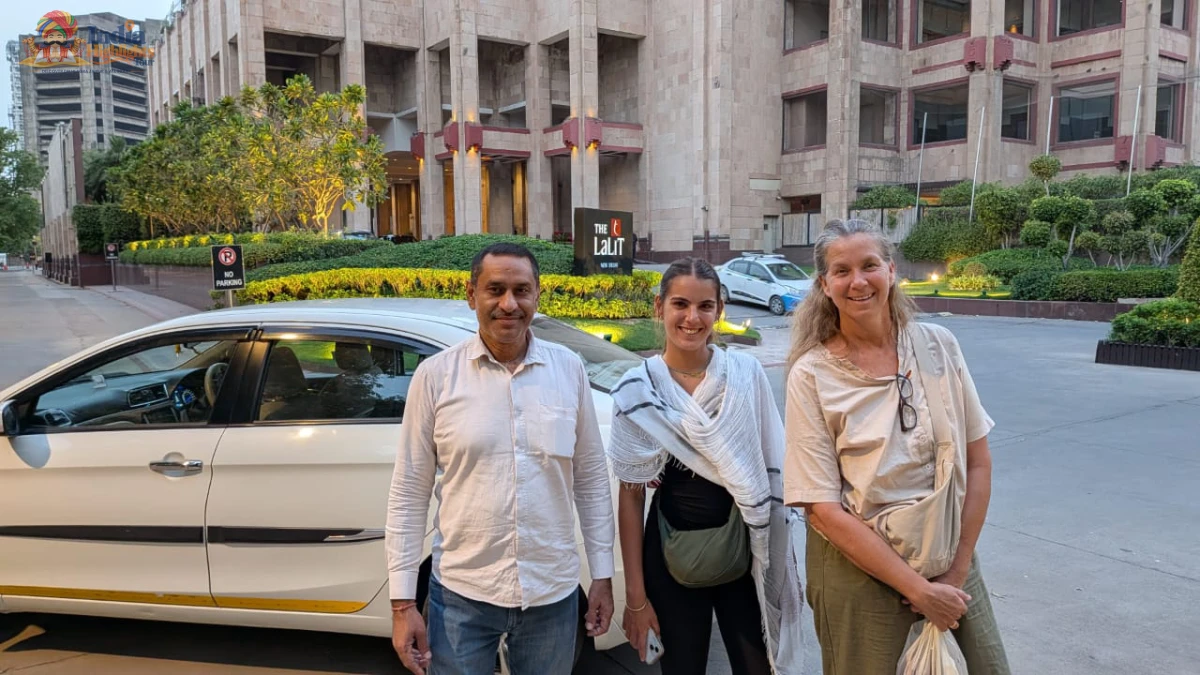 Hotel Arrival & Chauffeur Transfer at The LaLiT, New Delhi India Highlights guests with dedicated private chauffeur outside The LaLiT Hotel in New Delhi